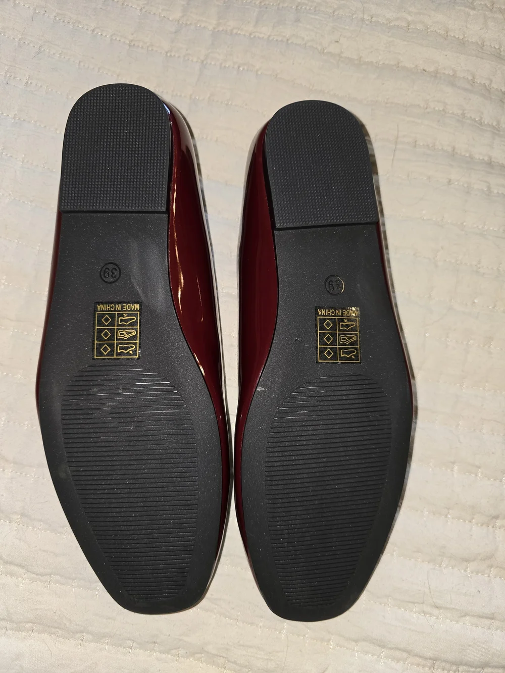 Wine Square Toe Flats With Bow Detail. Adorable Shoe With Patent Finish.